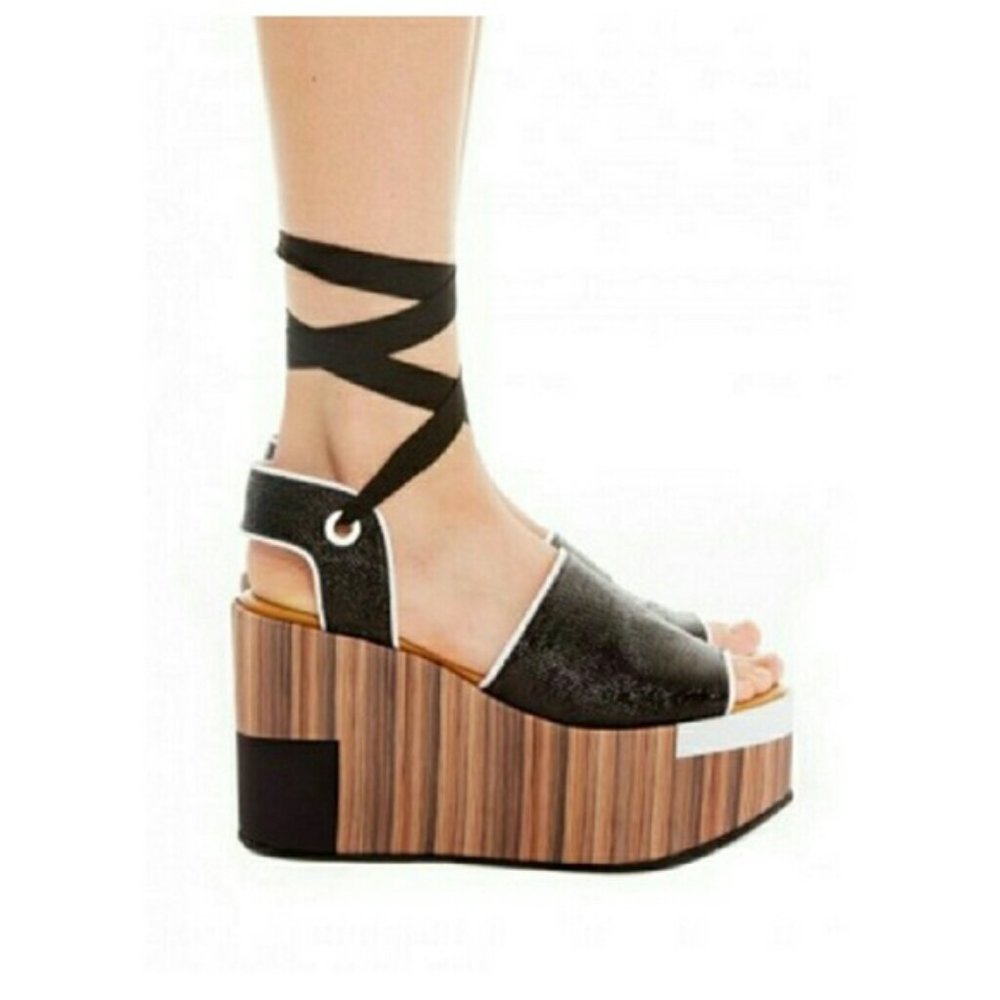 Black Lame Clover Canyon Wraparound-Tie Sandals